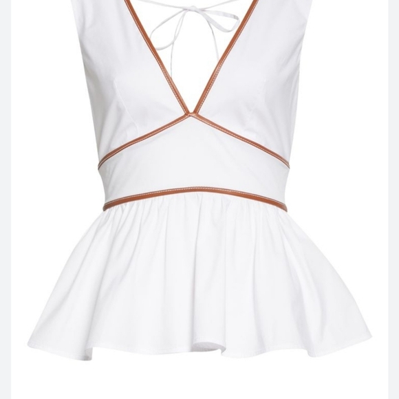 Staud Trent Peplum Top, Size 12 - WhiteFaux-leather piping out - Picture 2 of 8